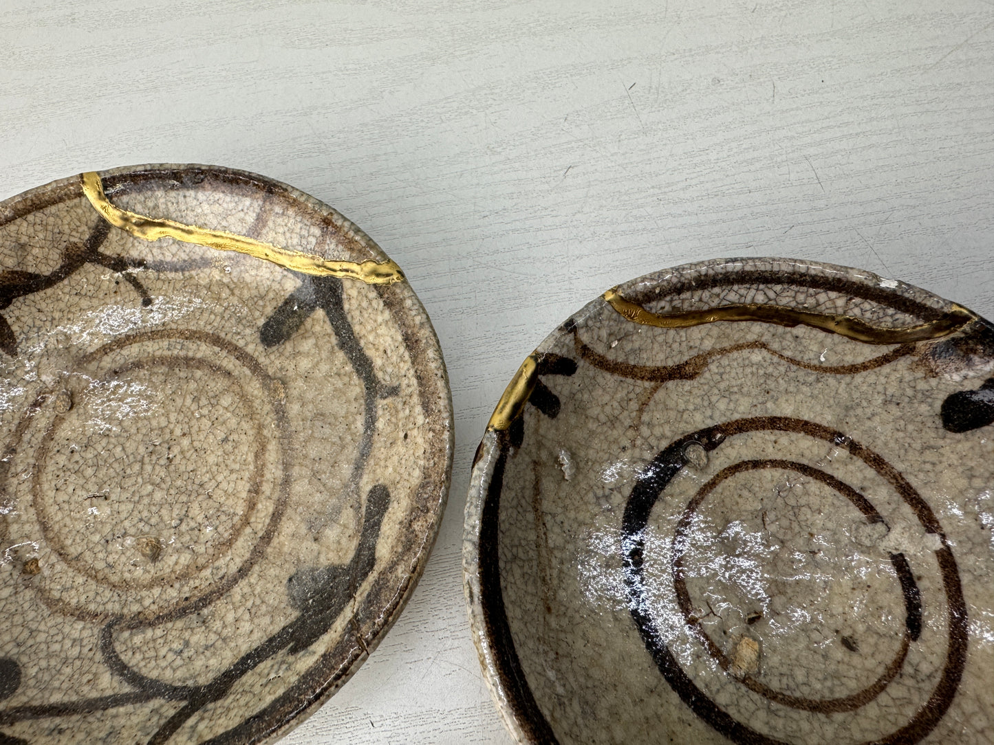 Y10456 DISH Shino-ware plate set of 4 kintsugi box Japan antique tableware