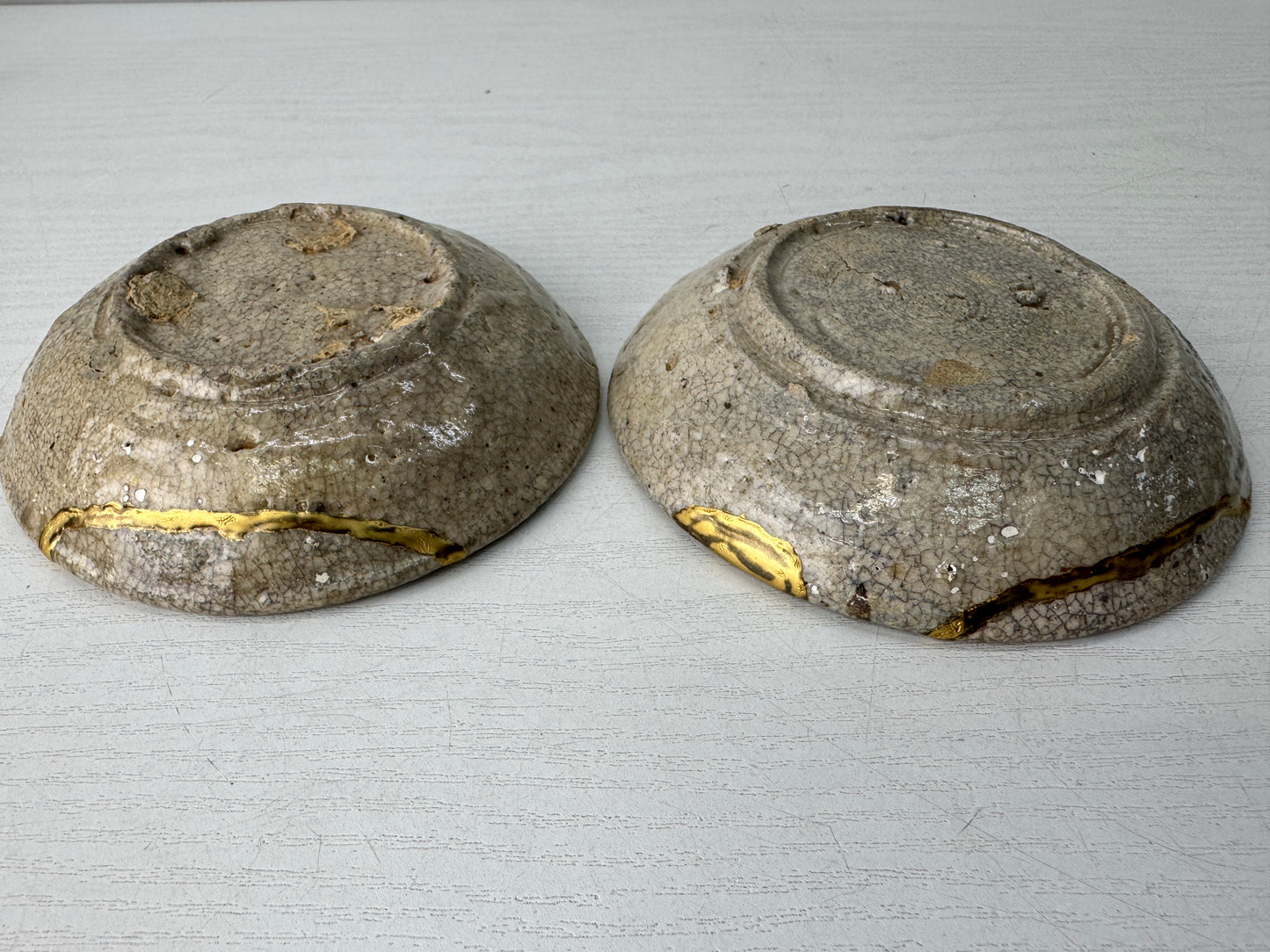 Y10456 DISH Shino-ware plate set of 4 kintsugi box Japan antique tableware