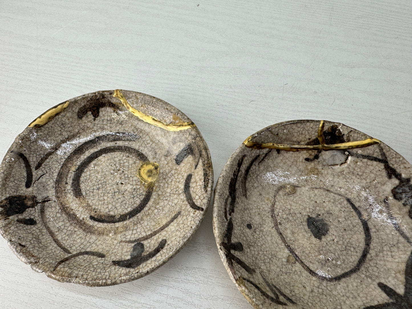 Y10456 DISH Shino-ware plate set of 4 kintsugi box Japan antique tableware