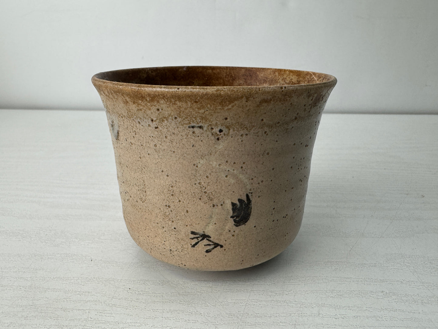 Y10457 CHAWAN Hagi-ware standing crane tube bowl box Japan antique tea ceremony