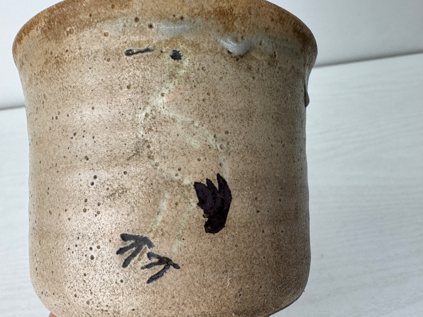 Y10457 CHAWAN Hagi-ware standing crane tube bowl box Japan antique tea ceremony