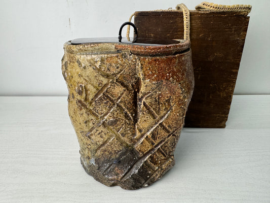 Y10459 MIZUSASHI Iga-ware water pot container box Japan antique tea ceremony