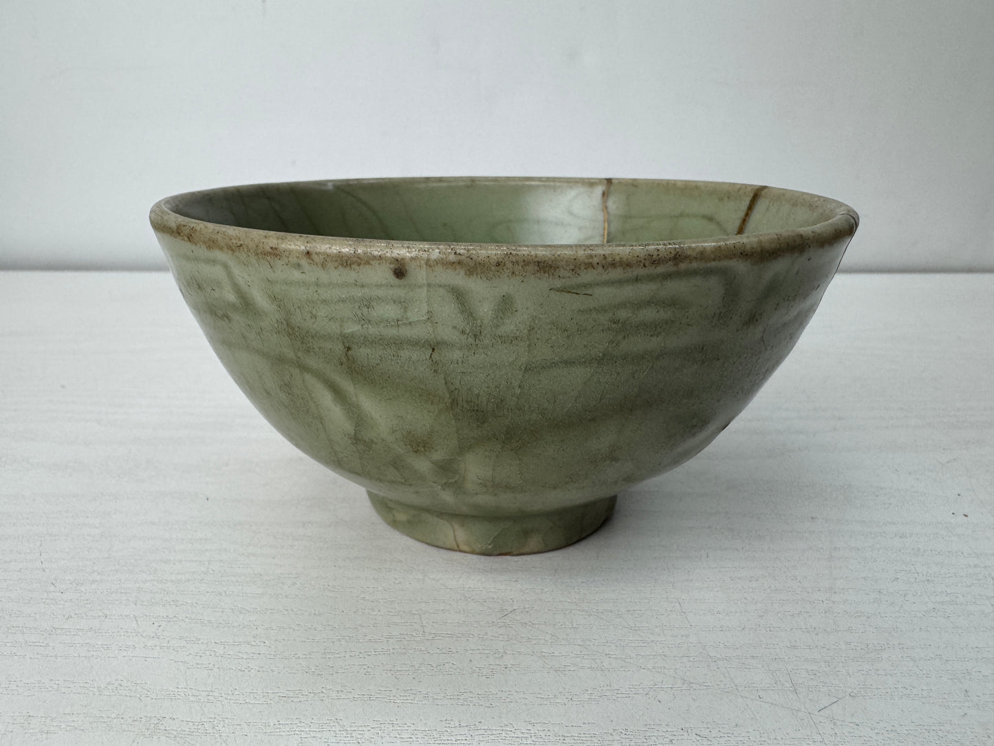 Y10460 CHAWAN Celadon bowl kintsugi box Chinese art China antique pottery pot