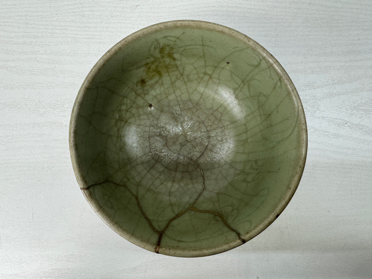 Y10460 CHAWAN Celadon bowl kintsugi box Chinese art China antique pottery pot