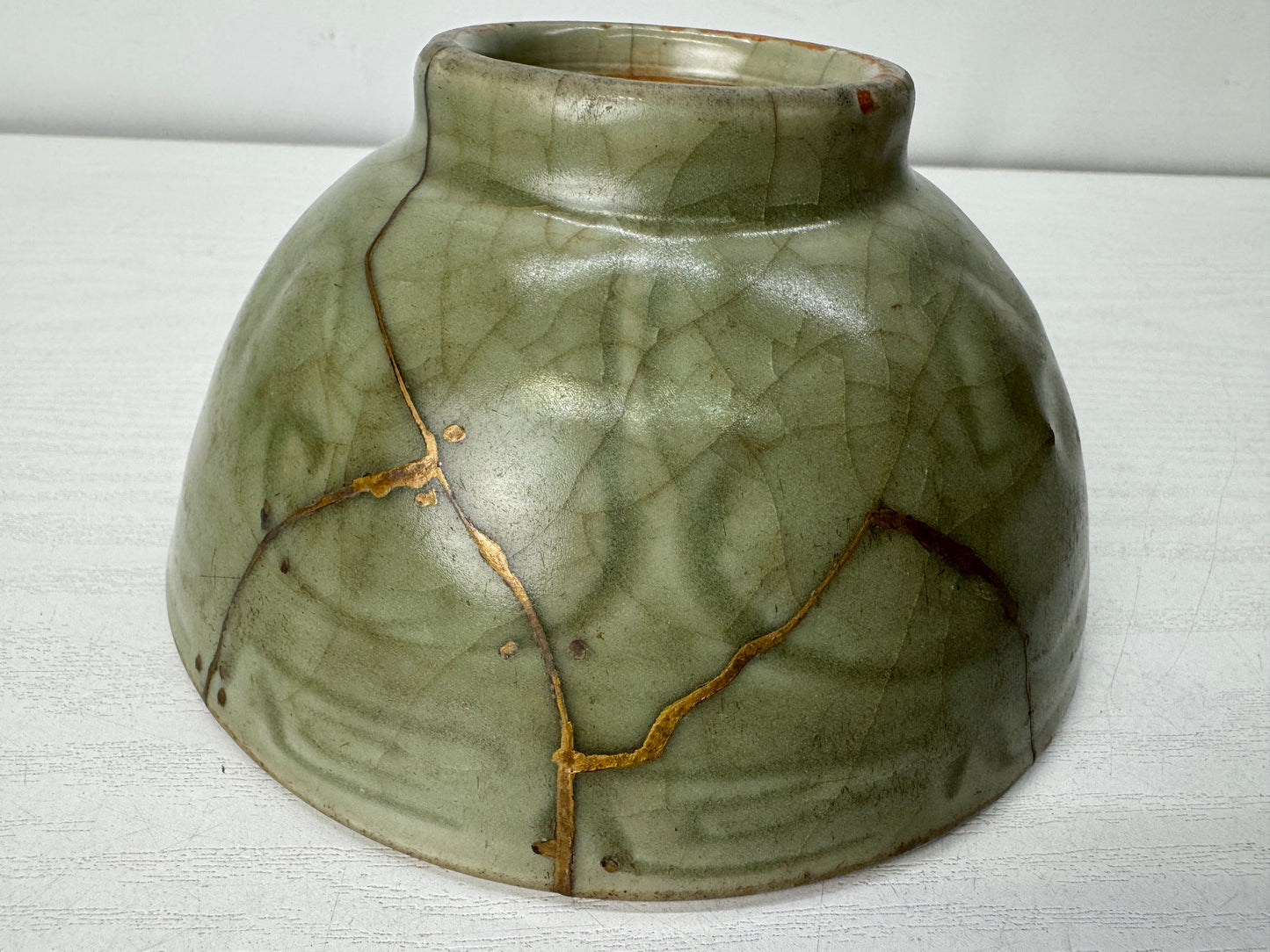 Y10460 CHAWAN Celadon bowl kintsugi box Chinese art China antique pottery pot