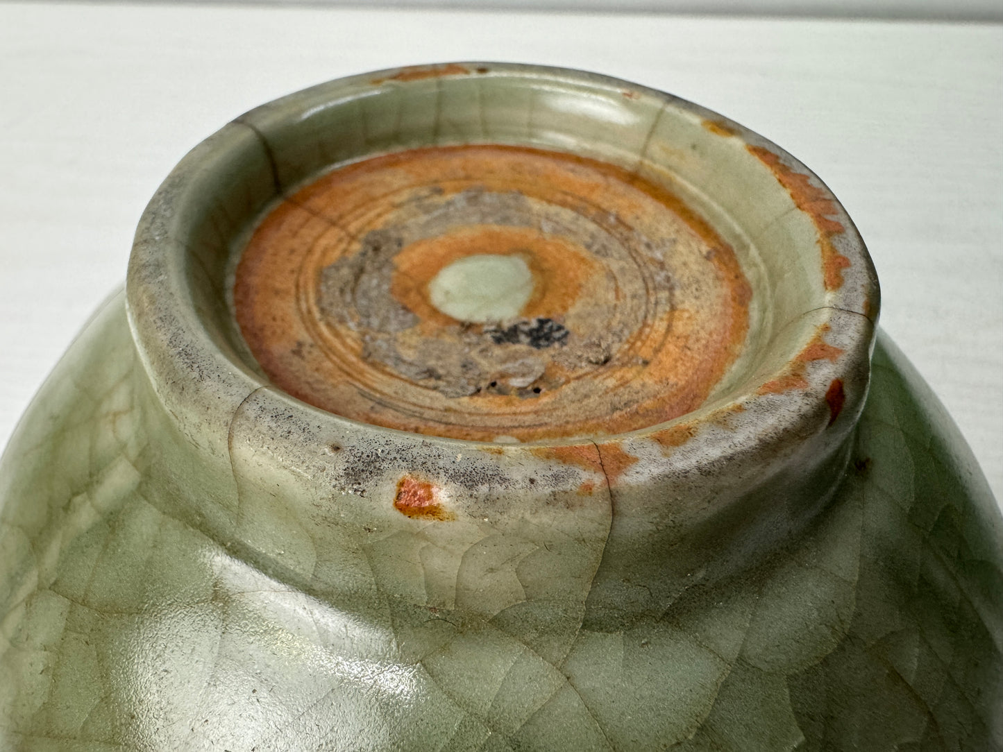 Y10460 CHAWAN Celadon bowl kintsugi box Chinese art China antique pottery pot