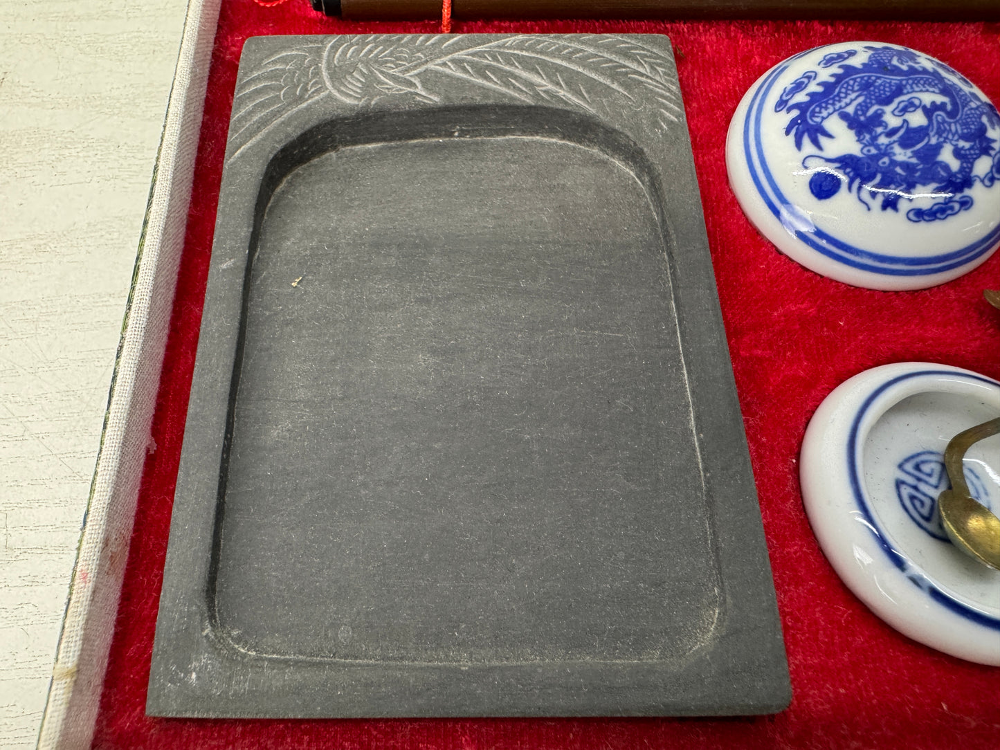 Y10462 STATIONERY calligraphy brush suzuri inkstone set box China antique study