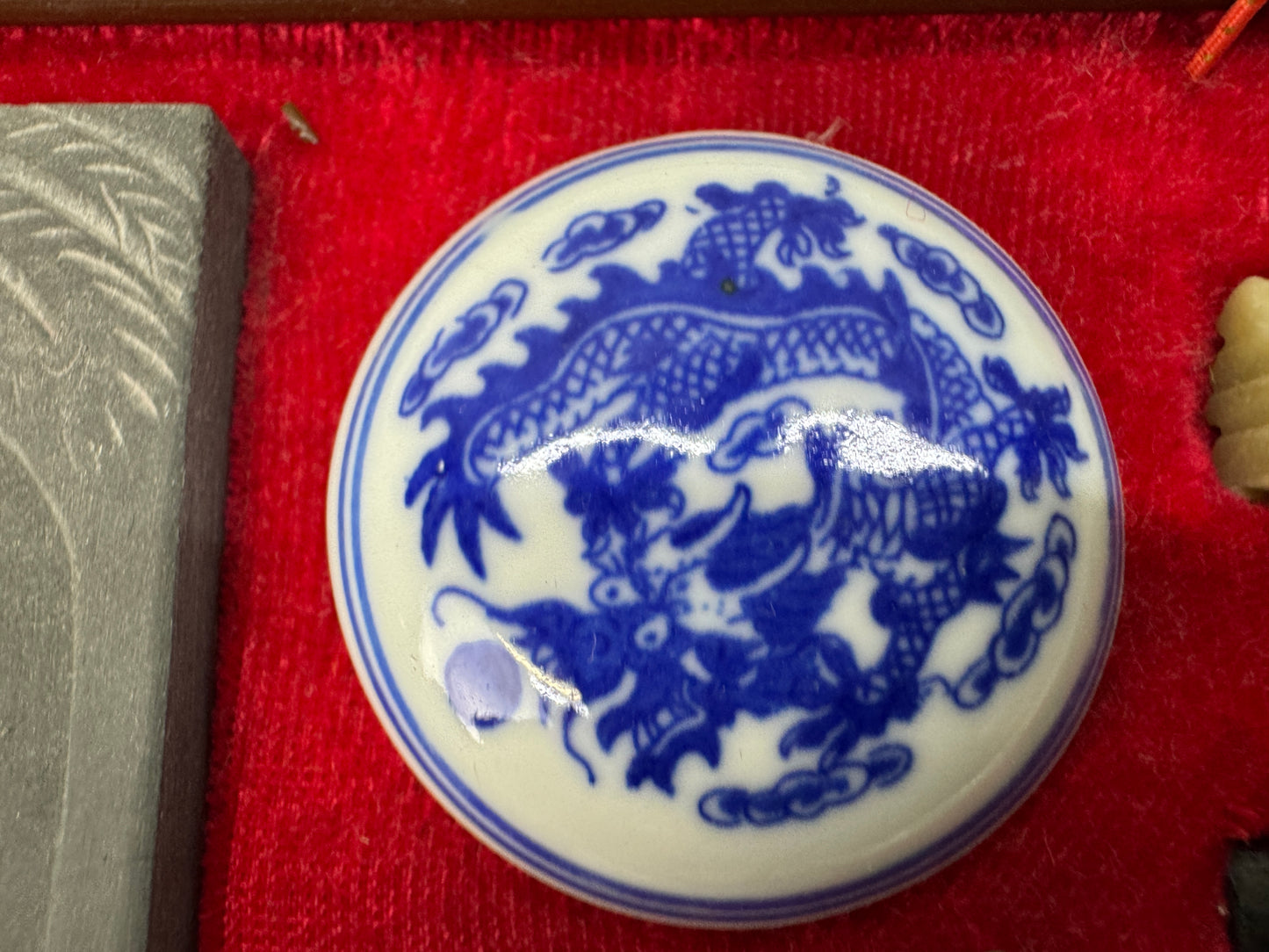 Y10462 STATIONERY calligraphy brush suzuri inkstone set box China antique study