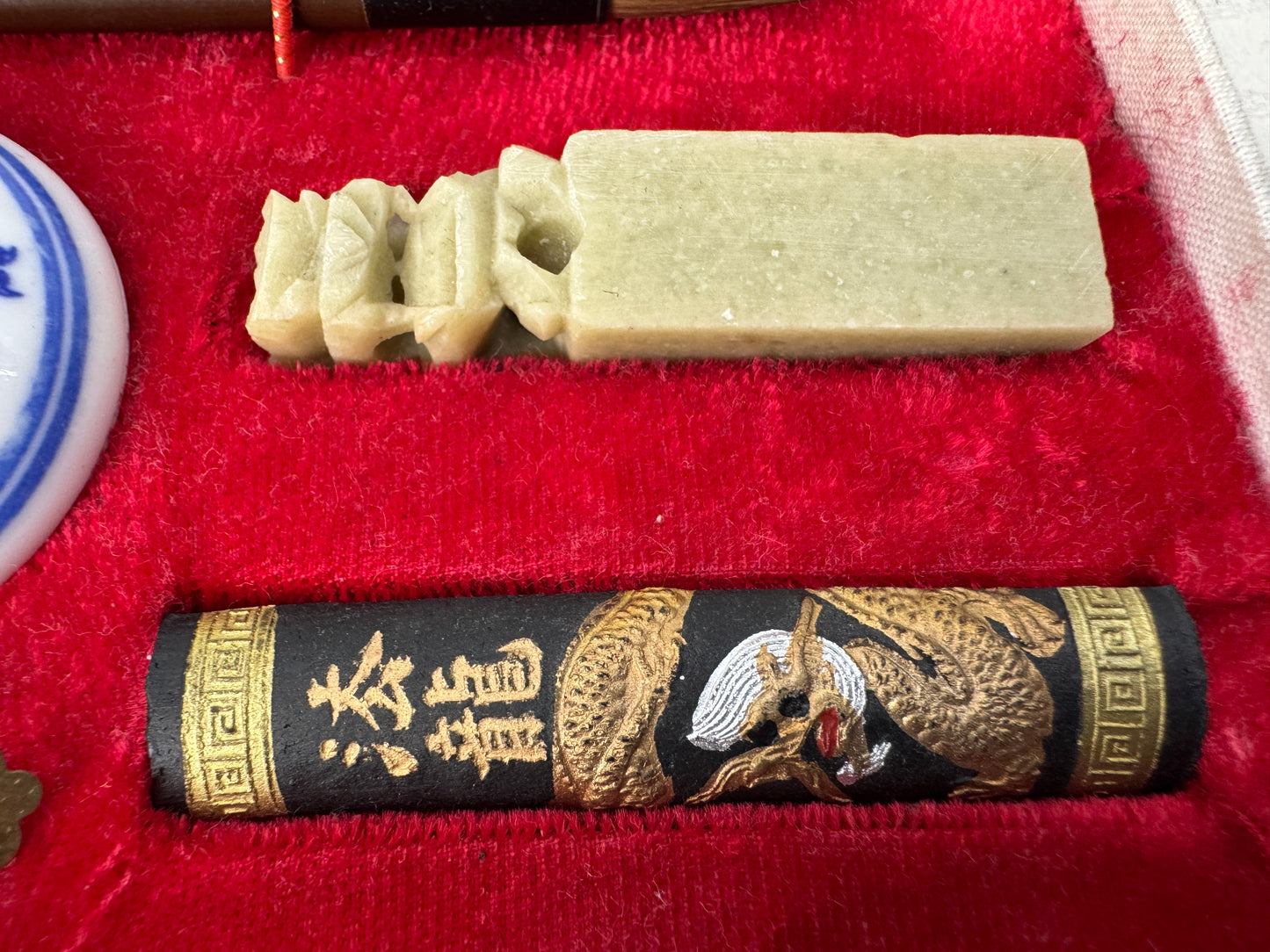Y10462 STATIONERY calligraphy brush suzuri inkstone set box China antique study
