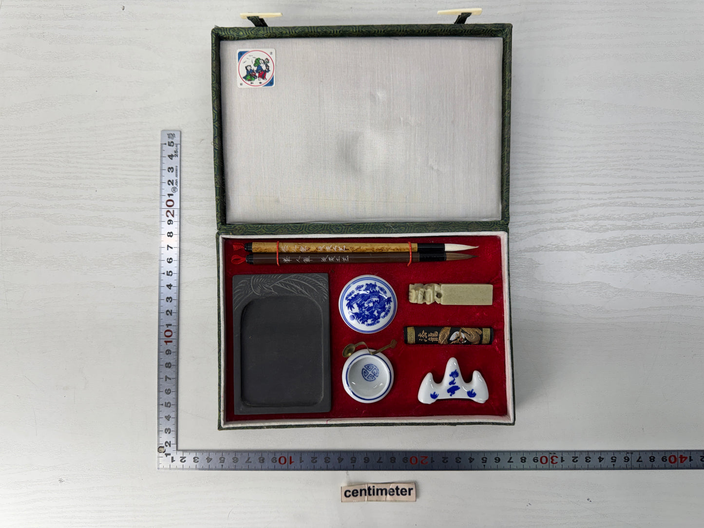 Y10462 STATIONERY calligraphy brush suzuri inkstone set box China antique study