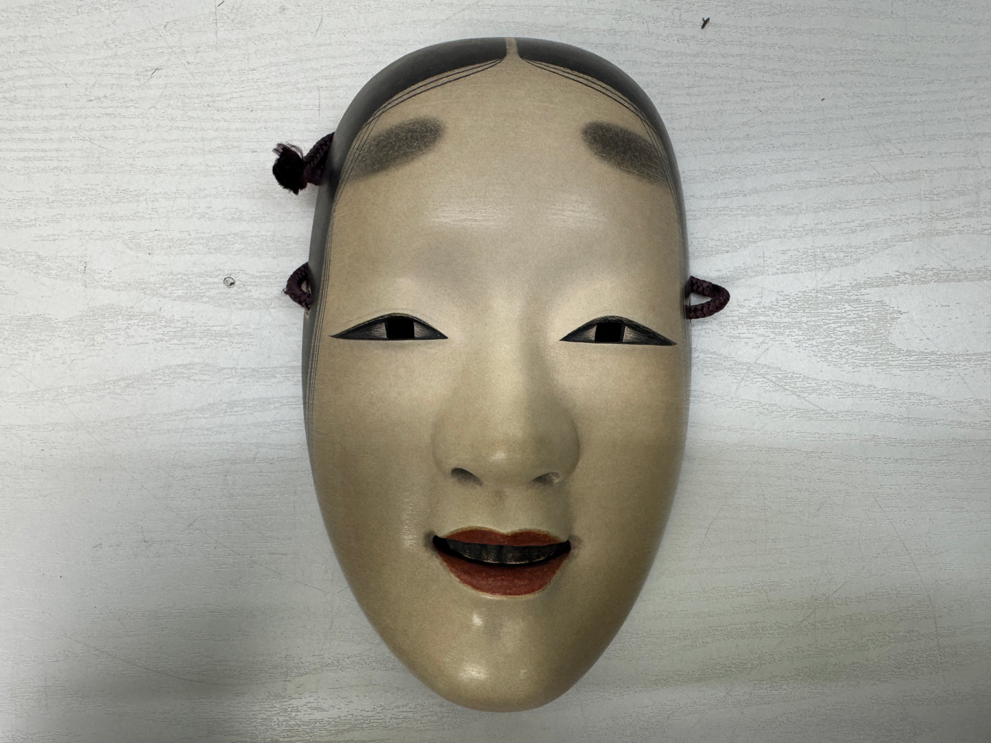 Y10468 NOH MASK wood carving young girl box Japan antique omen men dance drama