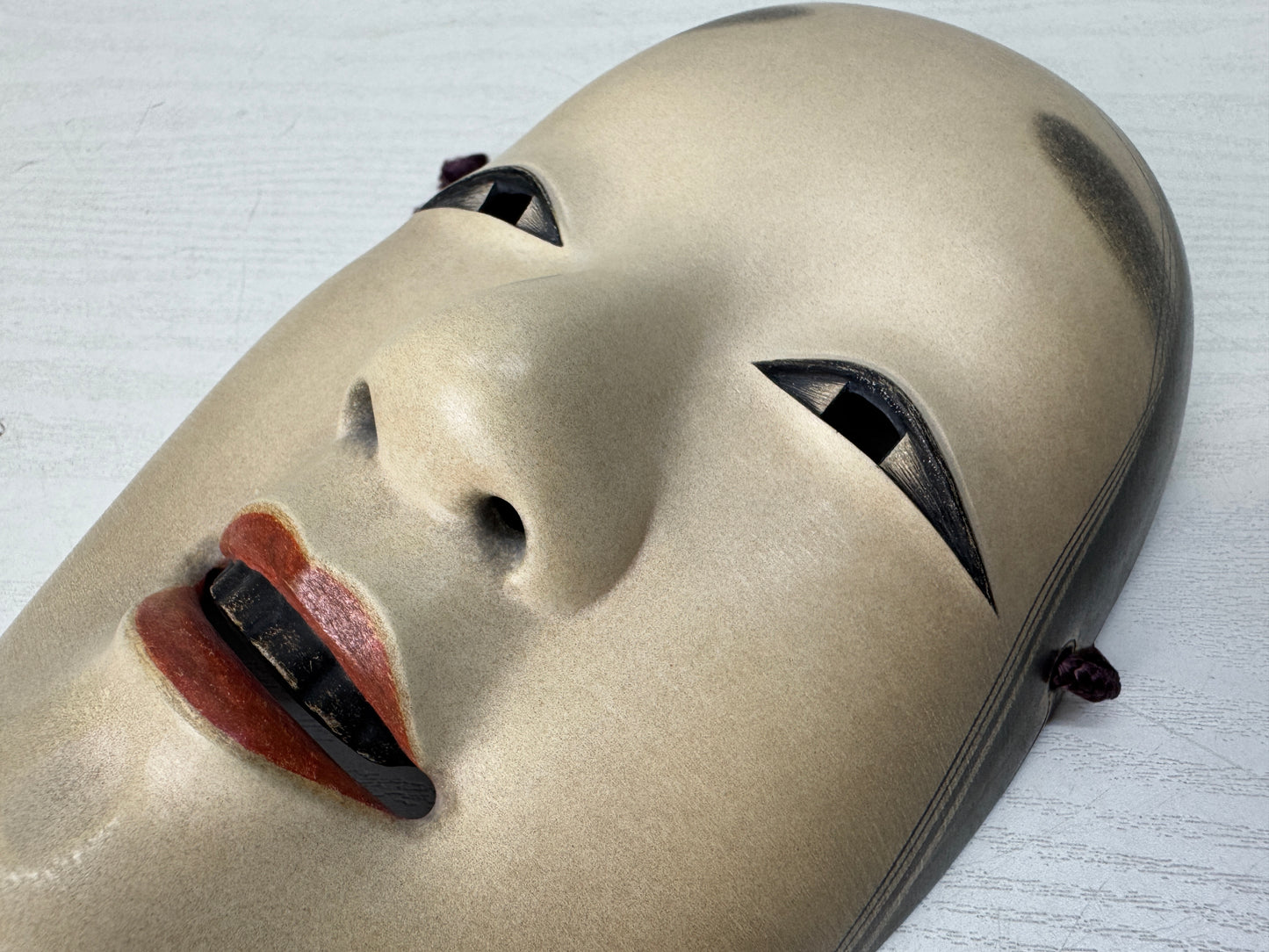 Y10468 NOH MASK wood carving young girl box Japan antique omen men dance drama