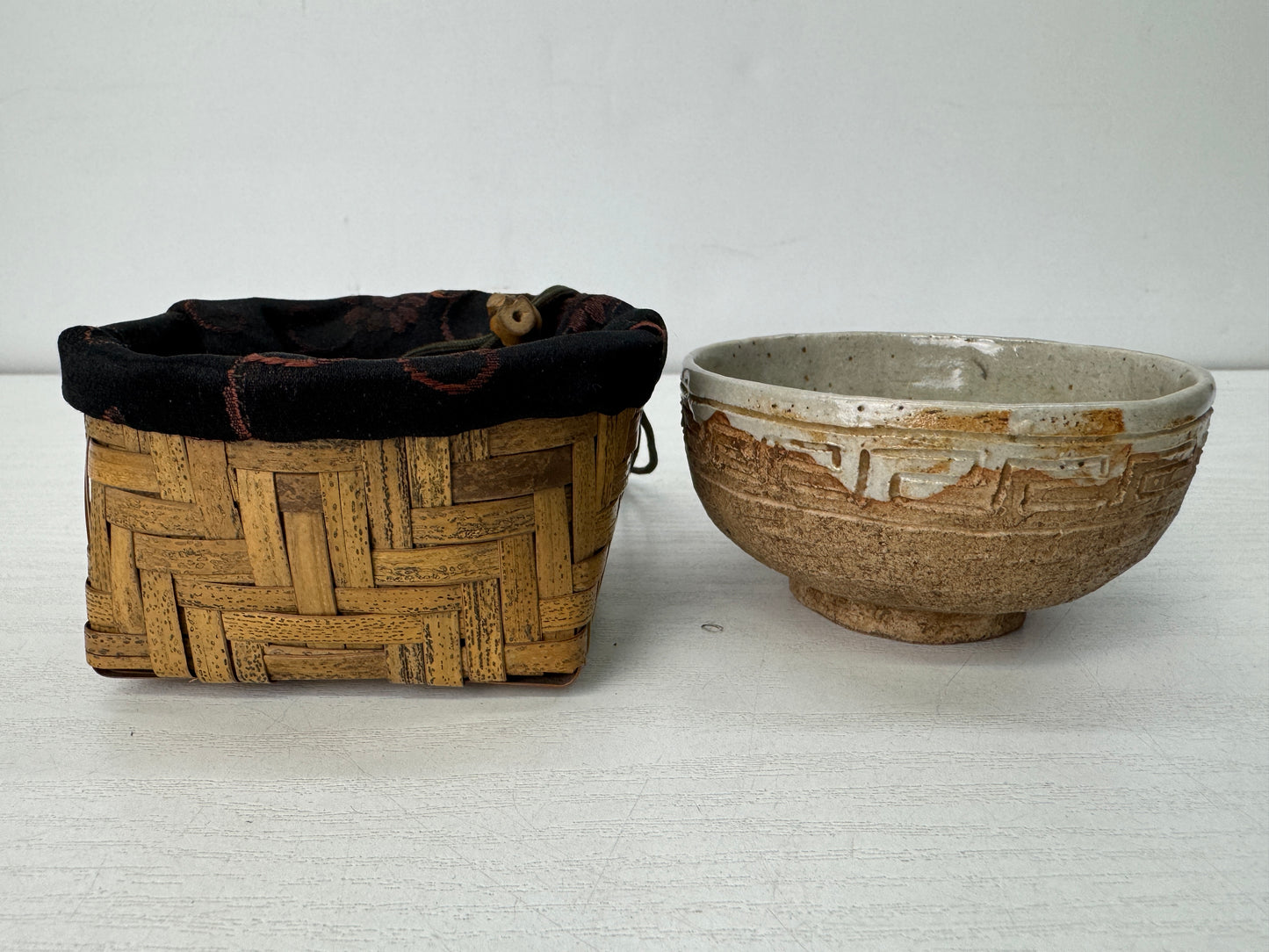 Y10470 CHAWAN bowl Bamboo woven basket Chasen whisk set Japan tea ceremony