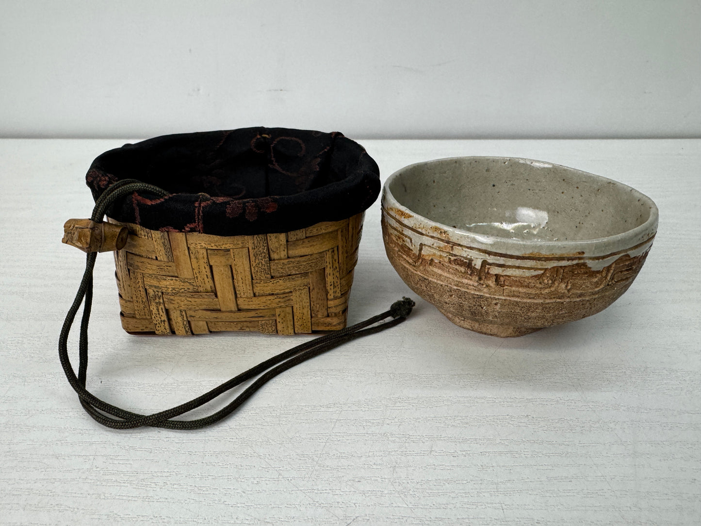 Y10470 CHAWAN bowl Bamboo woven basket Chasen whisk set Japan tea ceremony