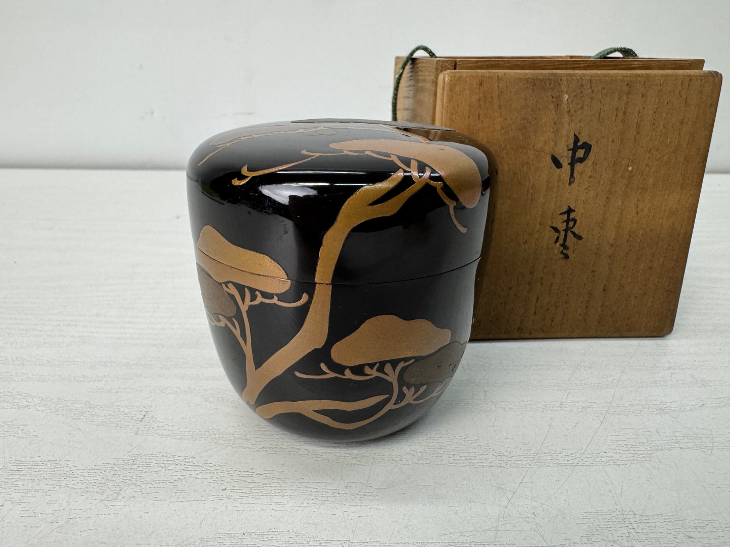 Y10474 TEA CADDY Pine Korin Makie Natsume signed box Japan antique tea ceremony