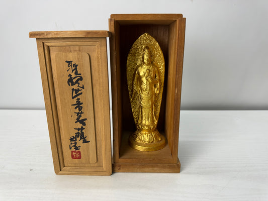 Y10481 STATUE Holy Kannon Bodhisattva figure signed box Japan antique interior