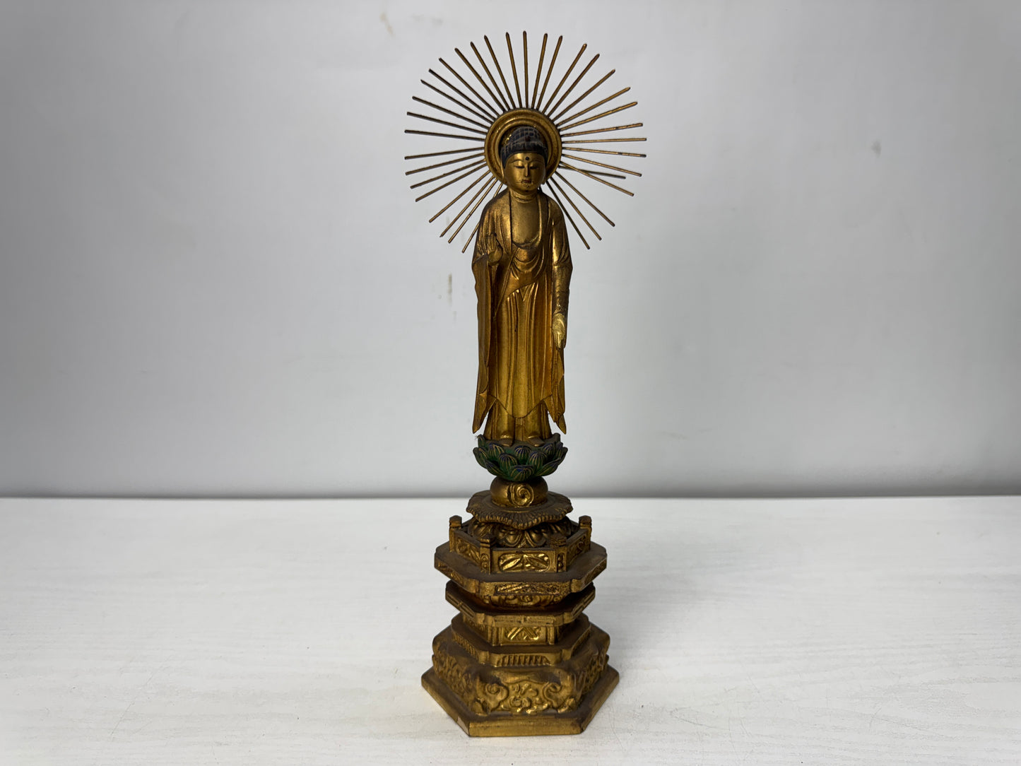 Y10484 STATUE wood carving Amida Buddha Buddhist figure Japan antique interior