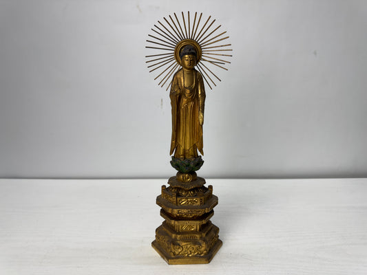 Y10484 STATUE wood carving Amida Buddha Buddhist figure Japan antique interior