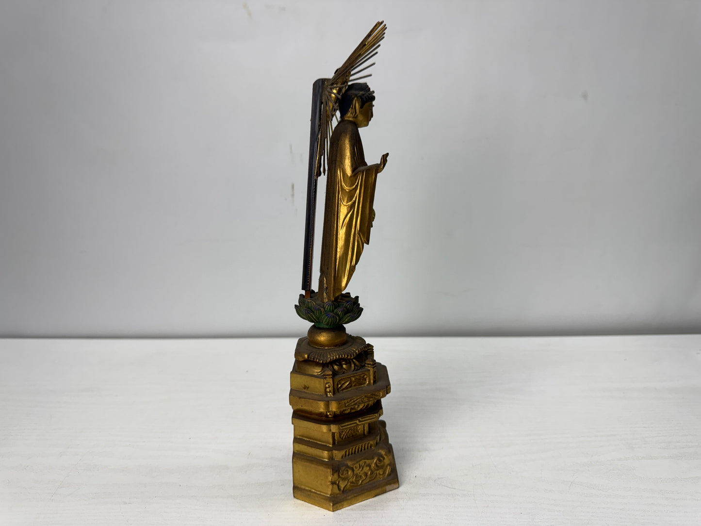Y10484 STATUE wood carving Amida Buddha Buddhist figure Japan antique interior