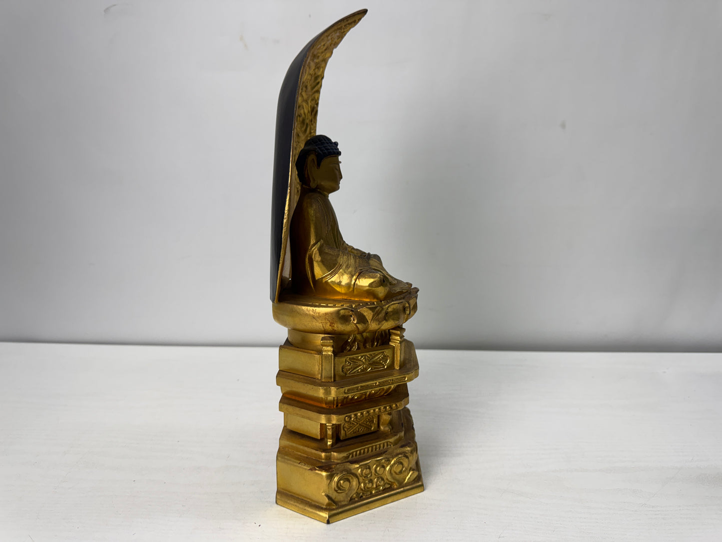 Y10485 STATUE wood carving Amida Buddha seated figurine Japan antique interior