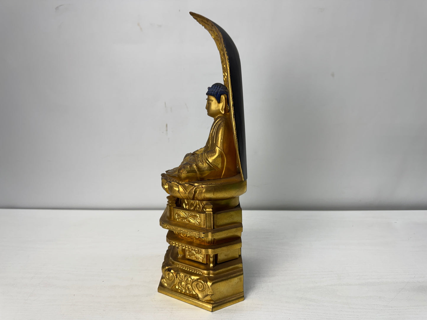 Y10485 STATUE wood carving Amida Buddha seated figurine Japan antique interior