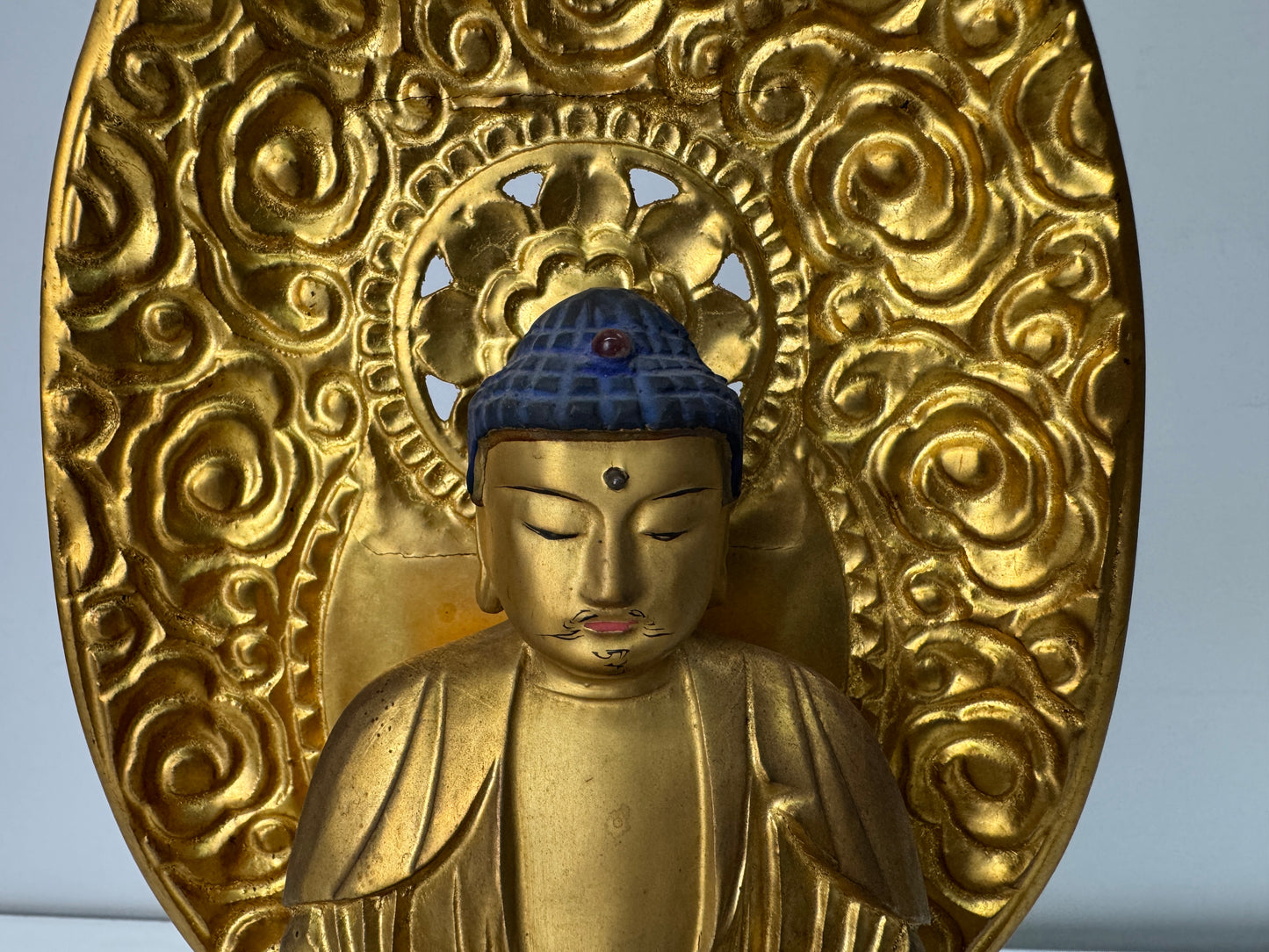 Y10485 STATUE wood carving Amida Buddha seated figurine Japan antique interior