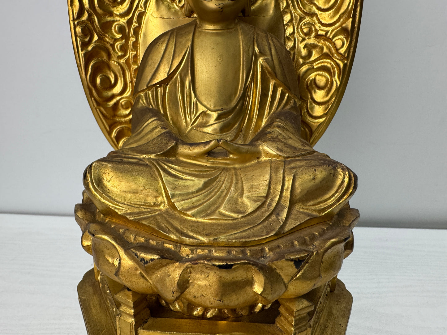 Y10485 STATUE wood carving Amida Buddha seated figurine Japan antique interior
