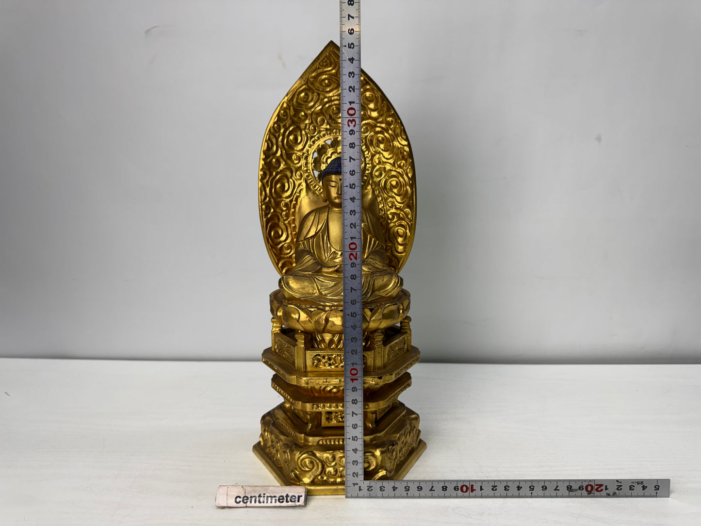 Y10485 STATUE wood carving Amida Buddha seated figurine Japan antique interior