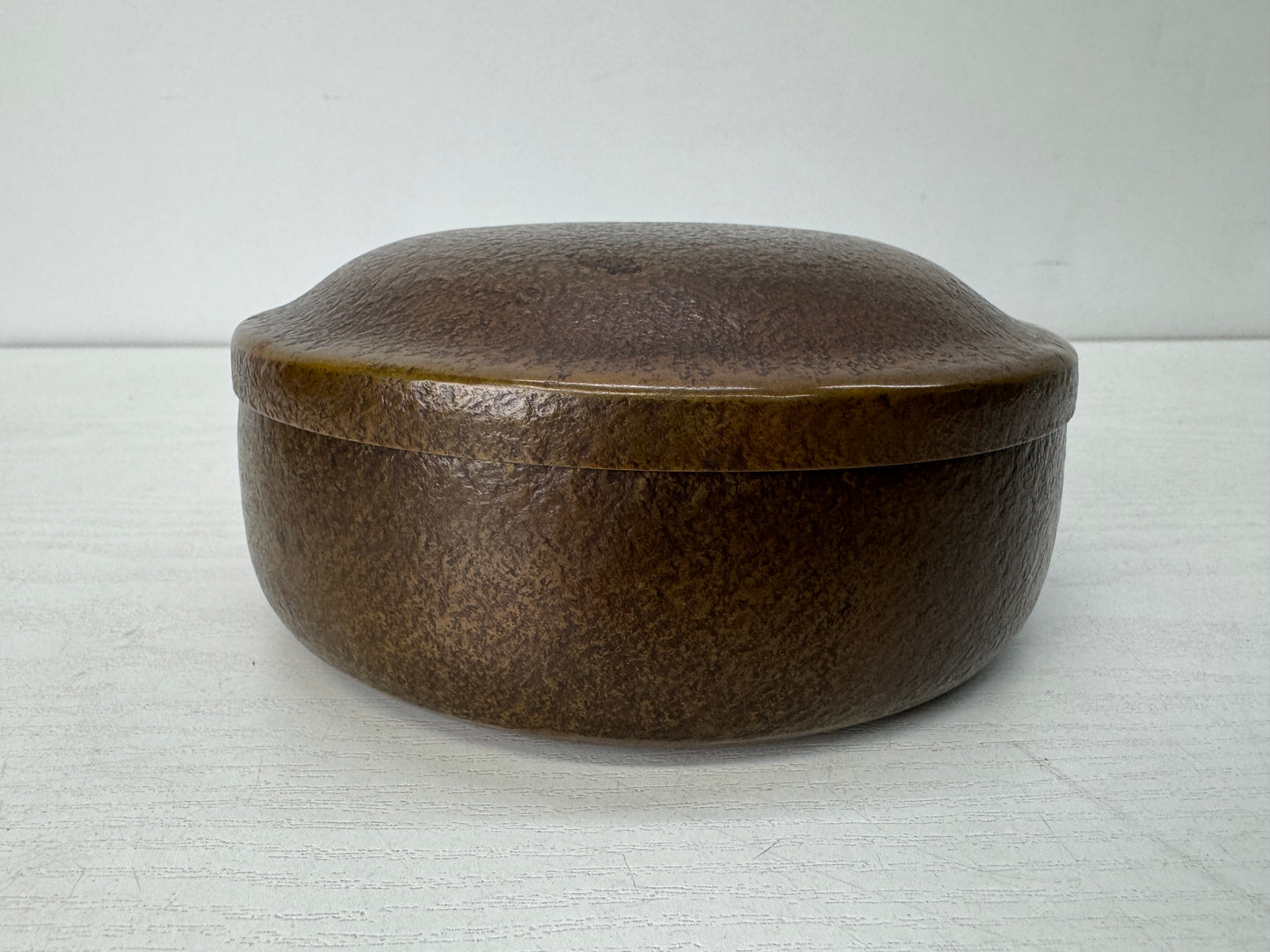 Y10487 CHAWAN copper Confectionery bowl lid box hammered pattern Japan antique