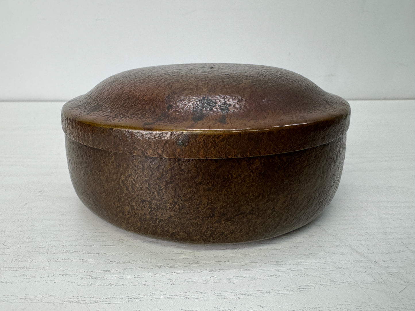 Y10487 CHAWAN copper Confectionery bowl lid box hammered pattern Japan antique