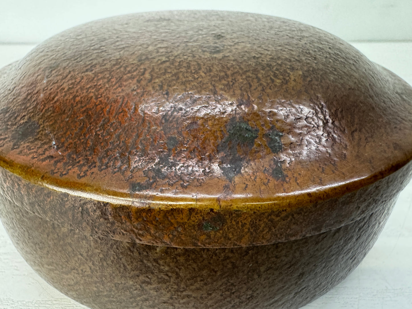 Y10487 CHAWAN copper Confectionery bowl lid box hammered pattern Japan antique