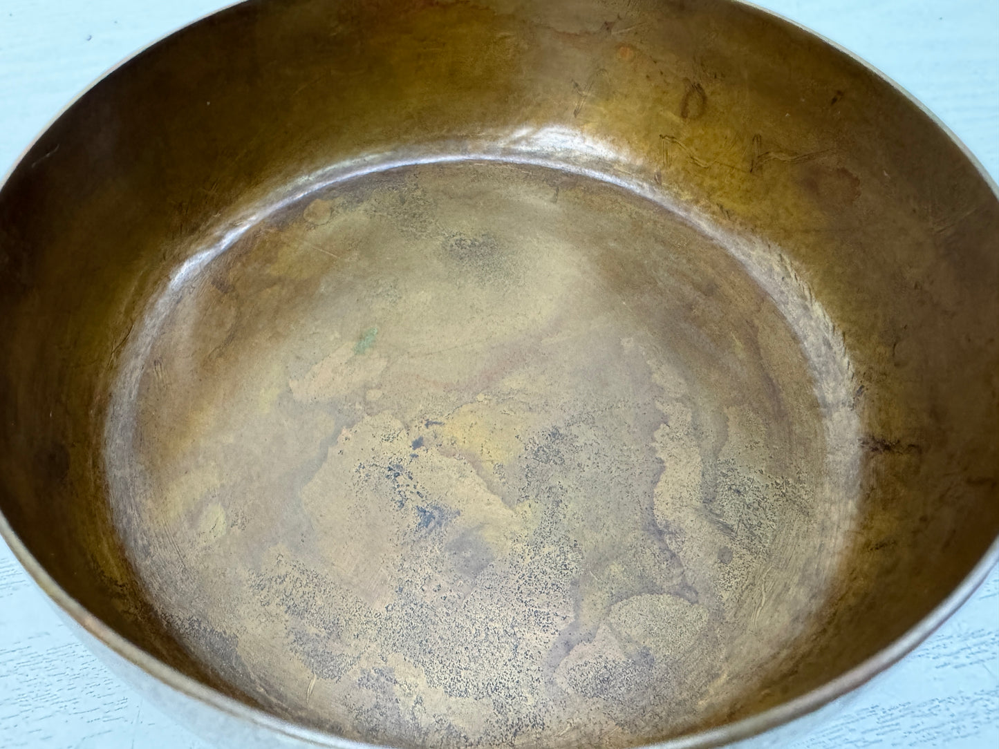 Y10487 CHAWAN copper Confectionery bowl lid box hammered pattern Japan antique