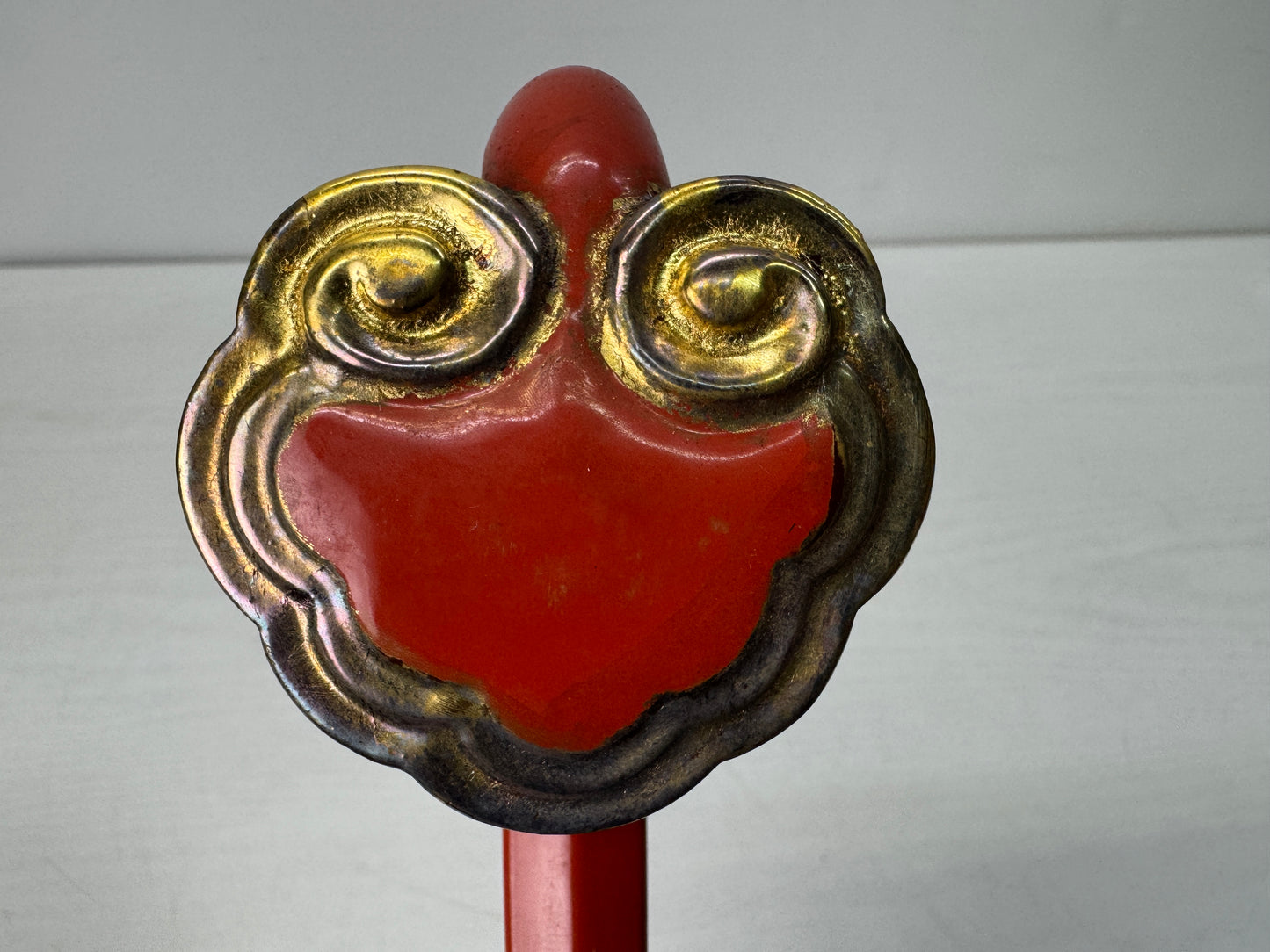 Y10488 NYOI Vermilion lacquered Makie box tassel Bracket fungus Japan antique