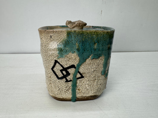 Y10489 MIZUSASHI Oribe-ware water container pot Japan antique tea ceremony