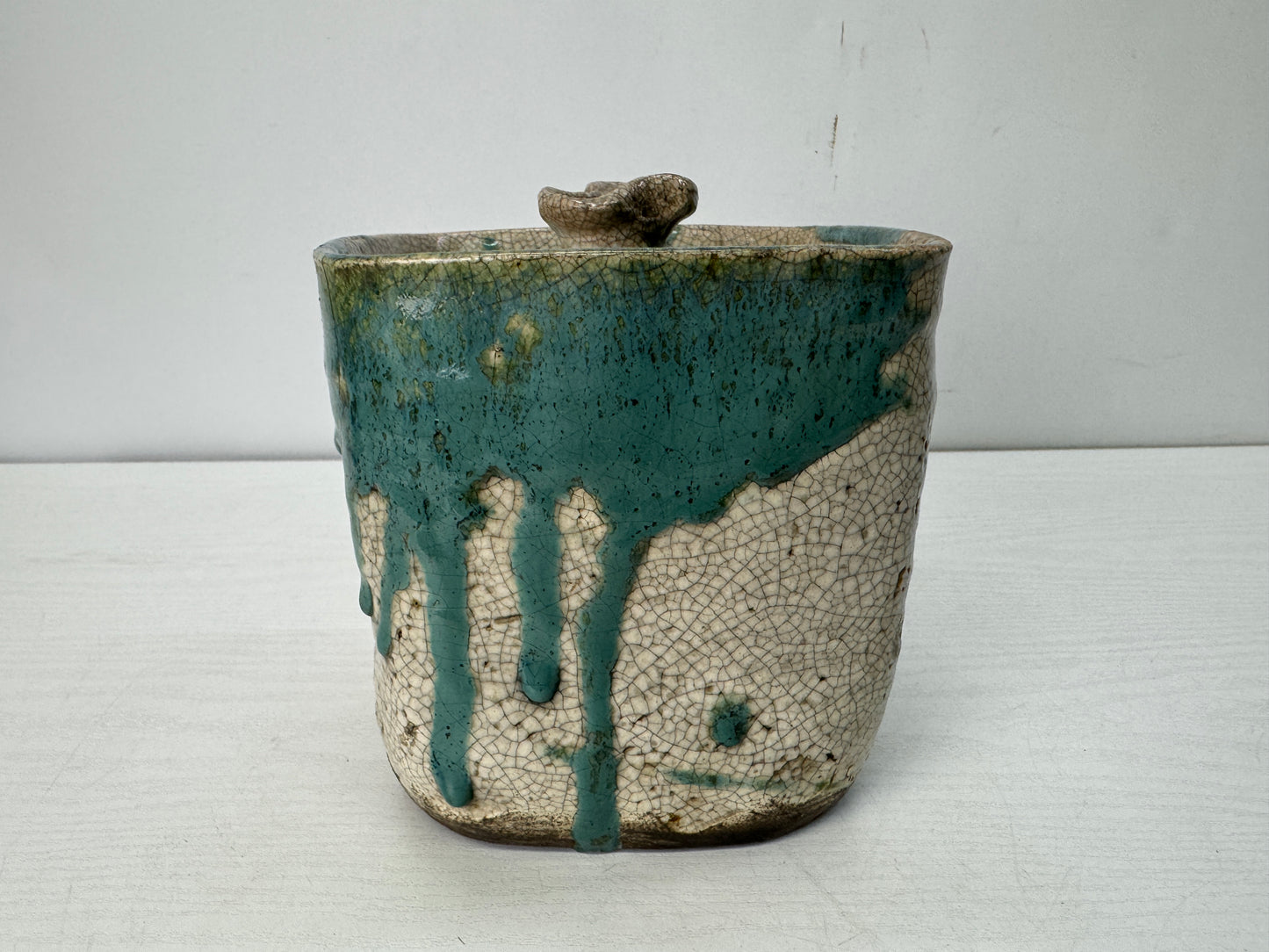Y10489 MIZUSASHI Oribe-ware water container pot Japan antique tea ceremony