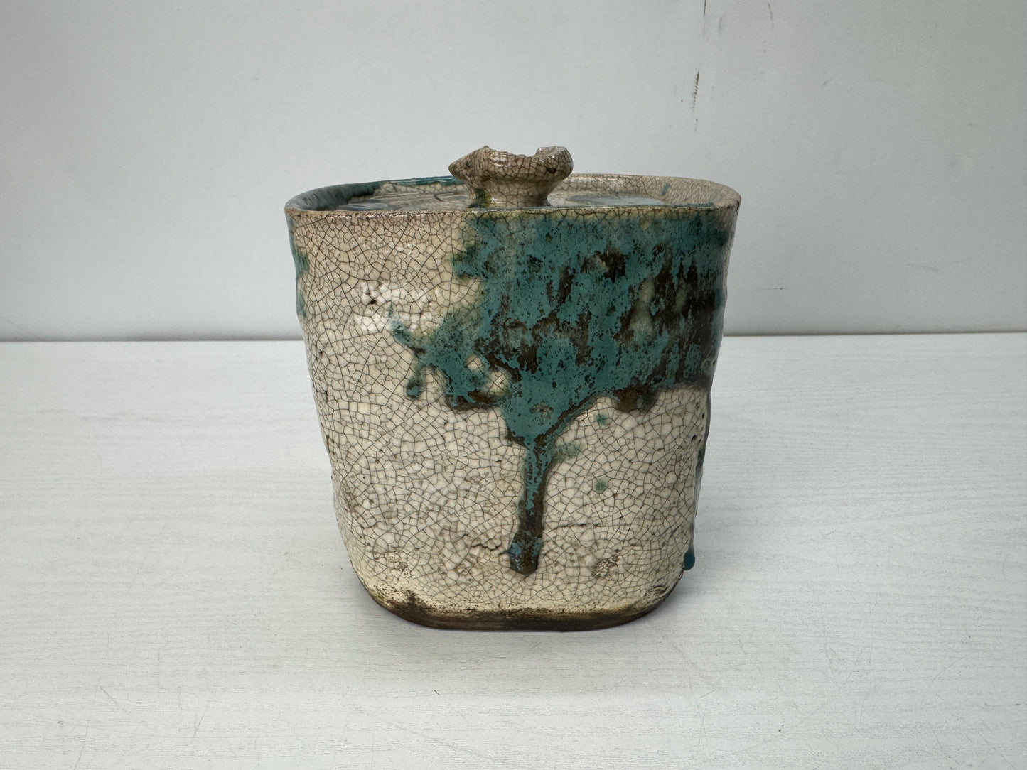 Y10489 MIZUSASHI Oribe-ware water container pot Japan antique tea ceremony