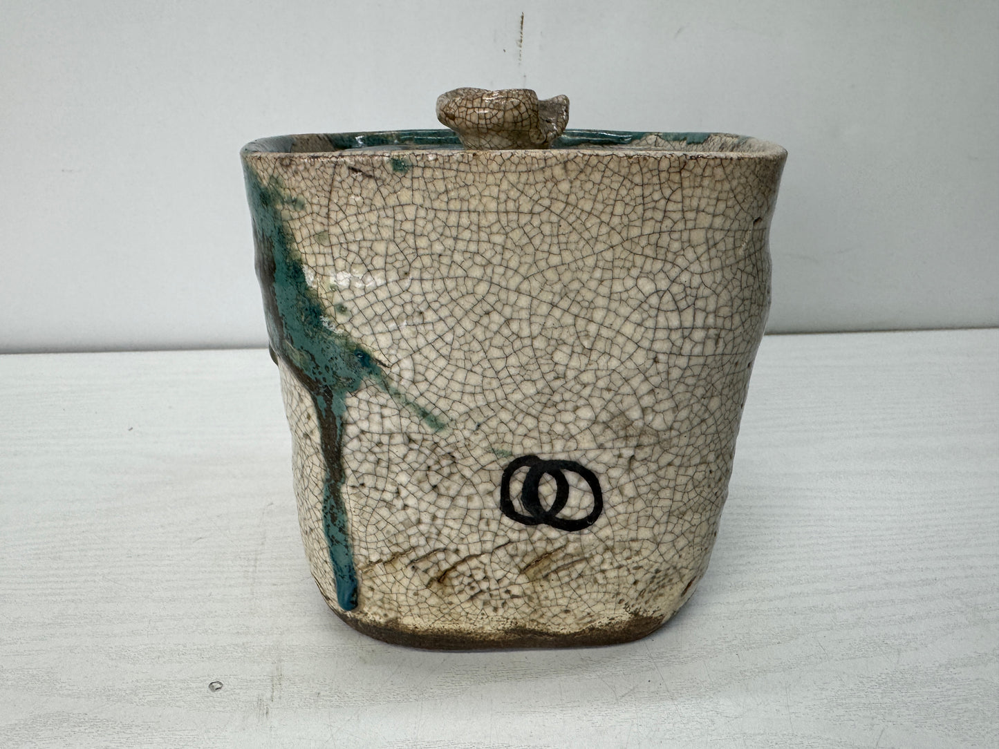 Y10489 MIZUSASHI Oribe-ware water container pot Japan antique tea ceremony