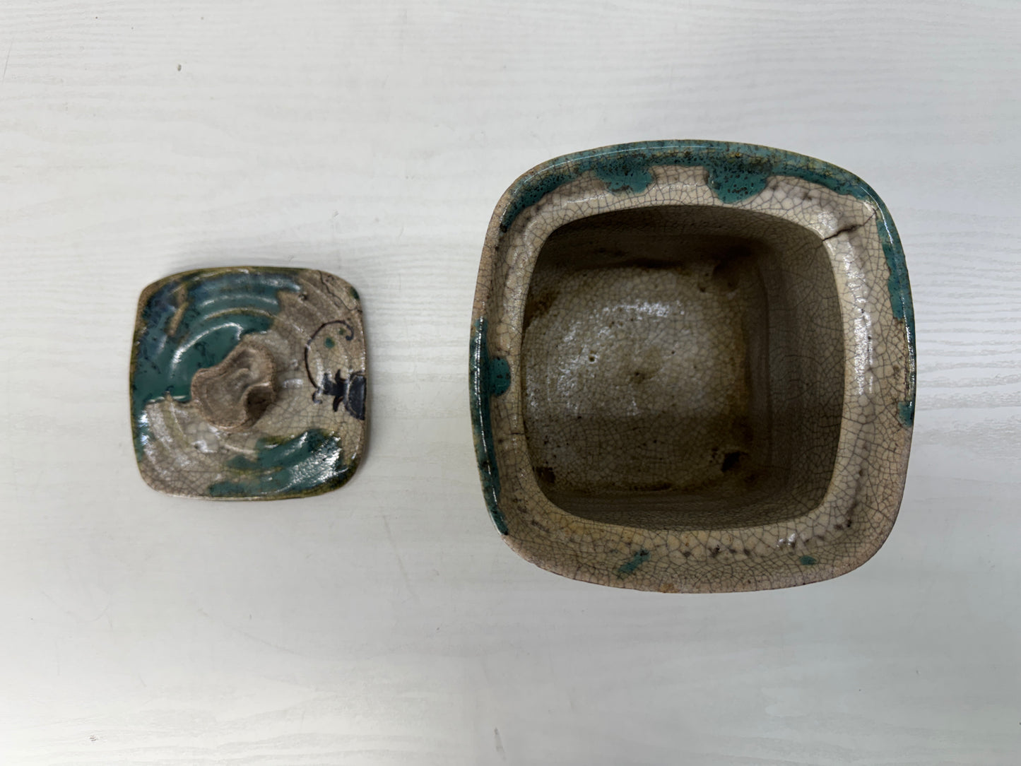 Y10489 MIZUSASHI Oribe-ware water container pot Japan antique tea ceremony