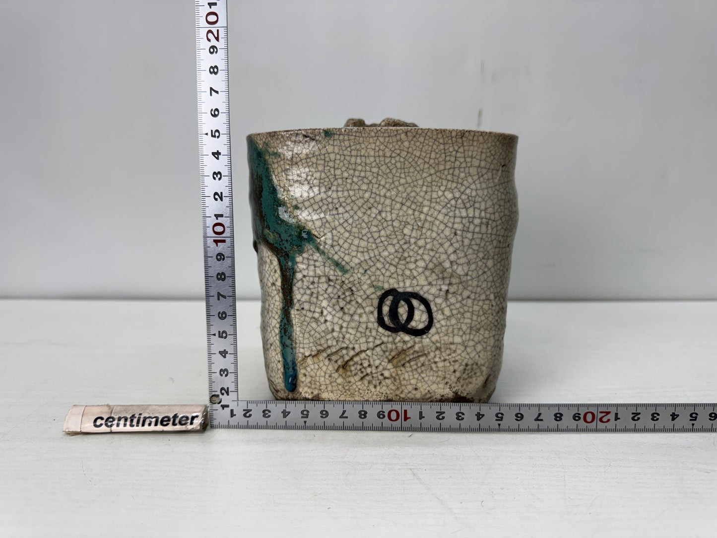 Y10489 MIZUSASHI Oribe-ware water container pot Japan antique tea ceremony