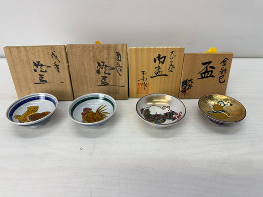 Y10491 CHAWAN Kutani-ware Sake cup set of 4 signed box Japan antique tableware