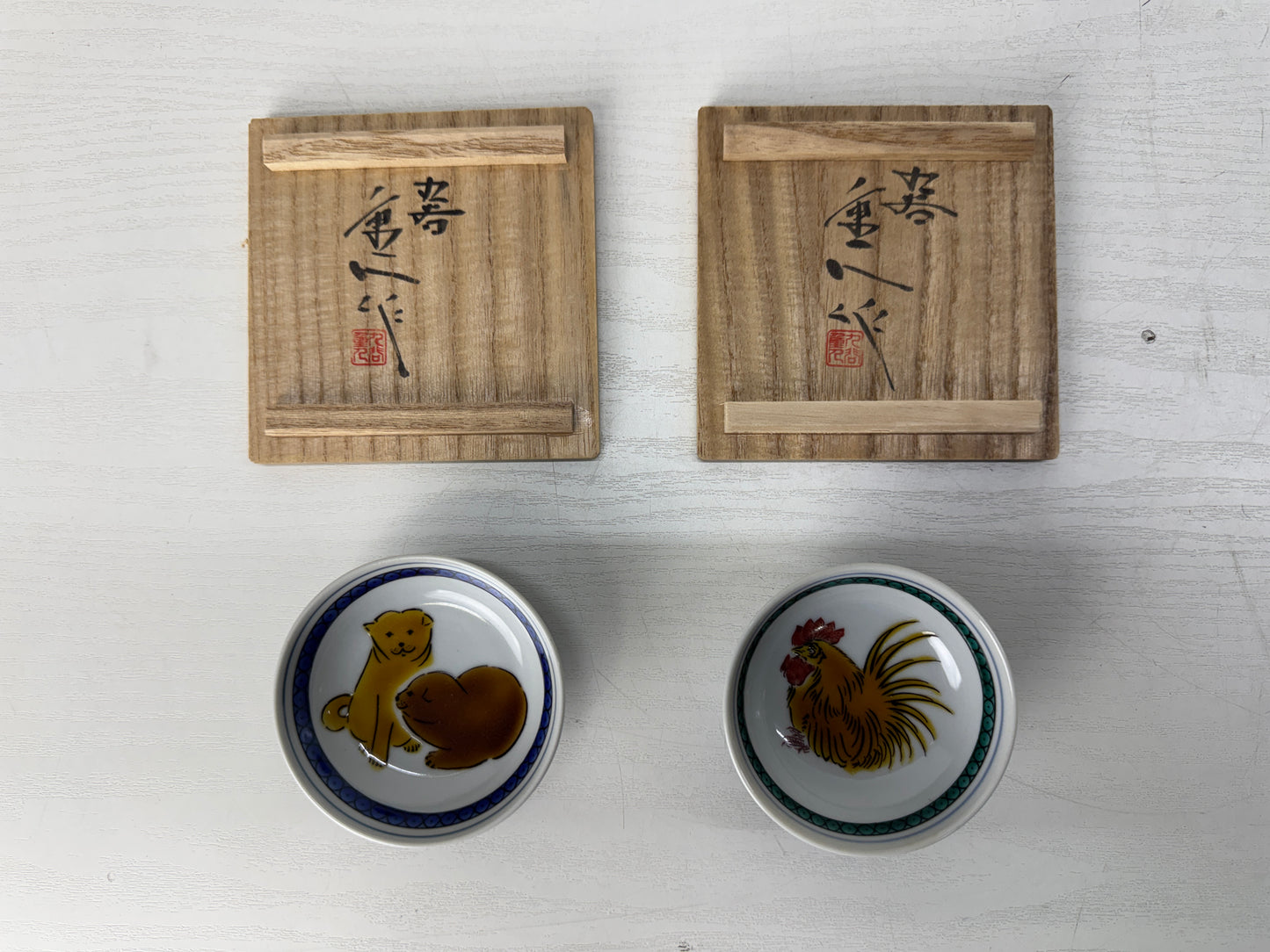 Y10491 CHAWAN Kutani-ware Sake cup set of 4 signed box Japan antique tableware