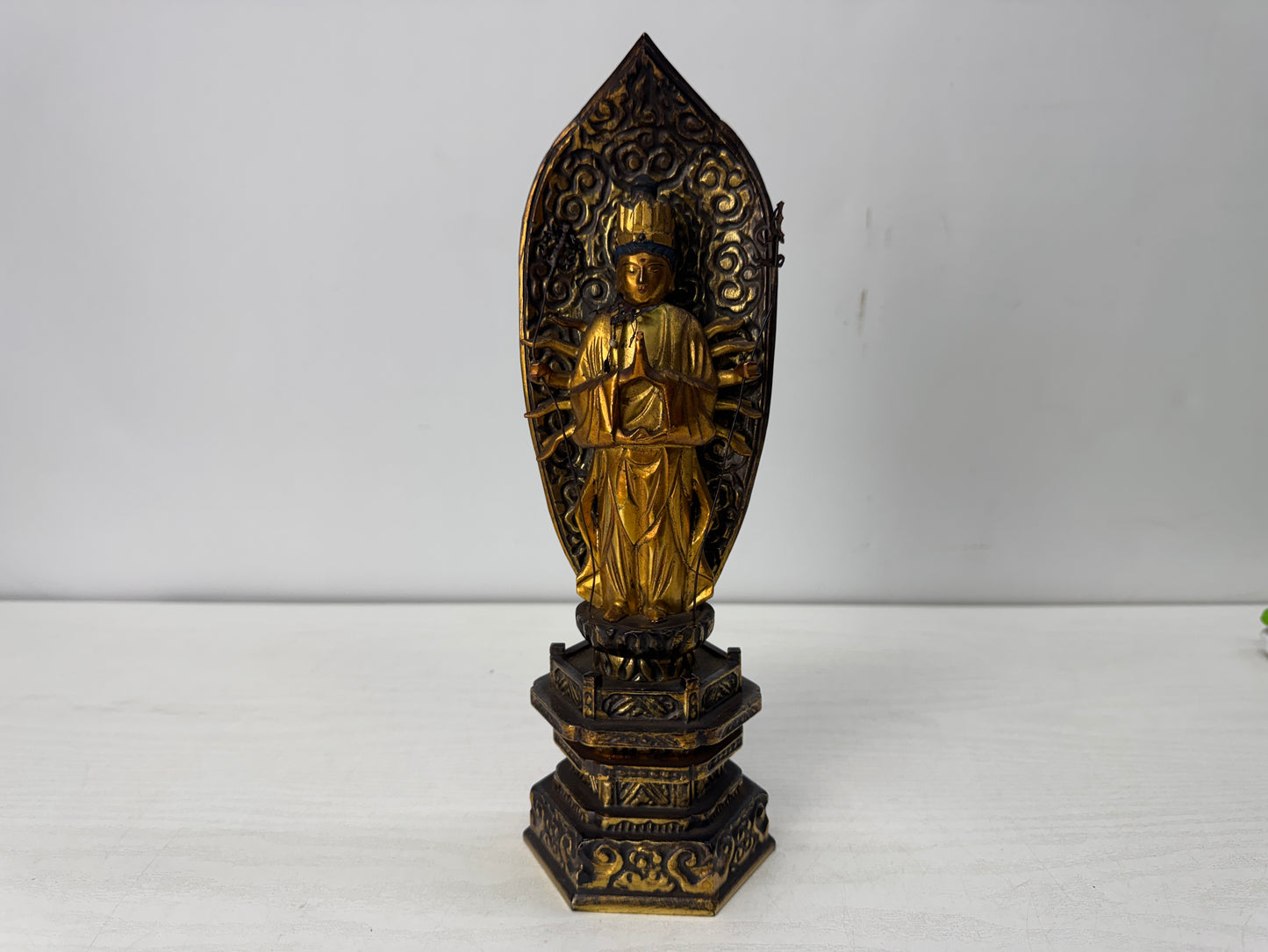 Y10496 STATUE wood carving figurine figure gold leaf Japan antique Buddhist art