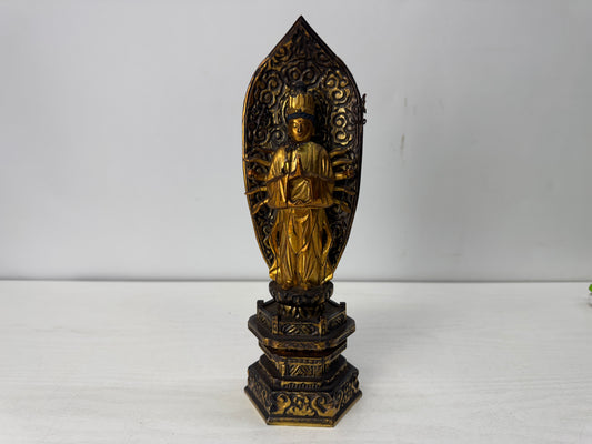 Y10496 STATUE wood carving figurine figure gold leaf Japan antique Buddhist art