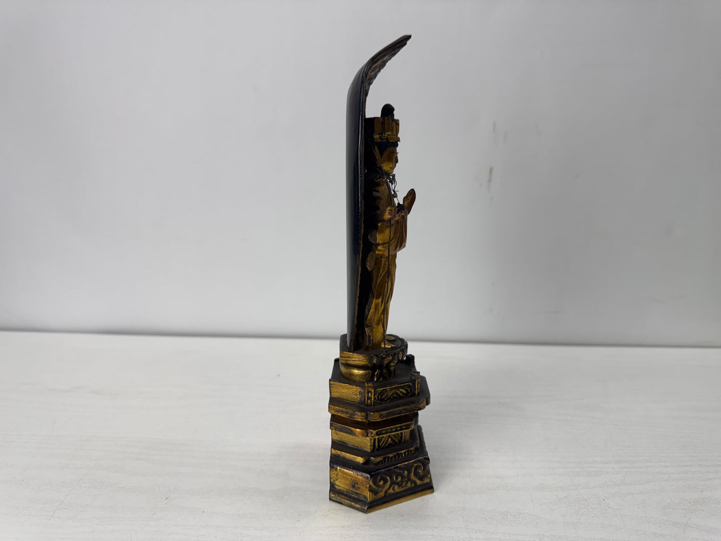 Y10496 STATUE wood carving figurine figure gold leaf Japan antique Buddhist art