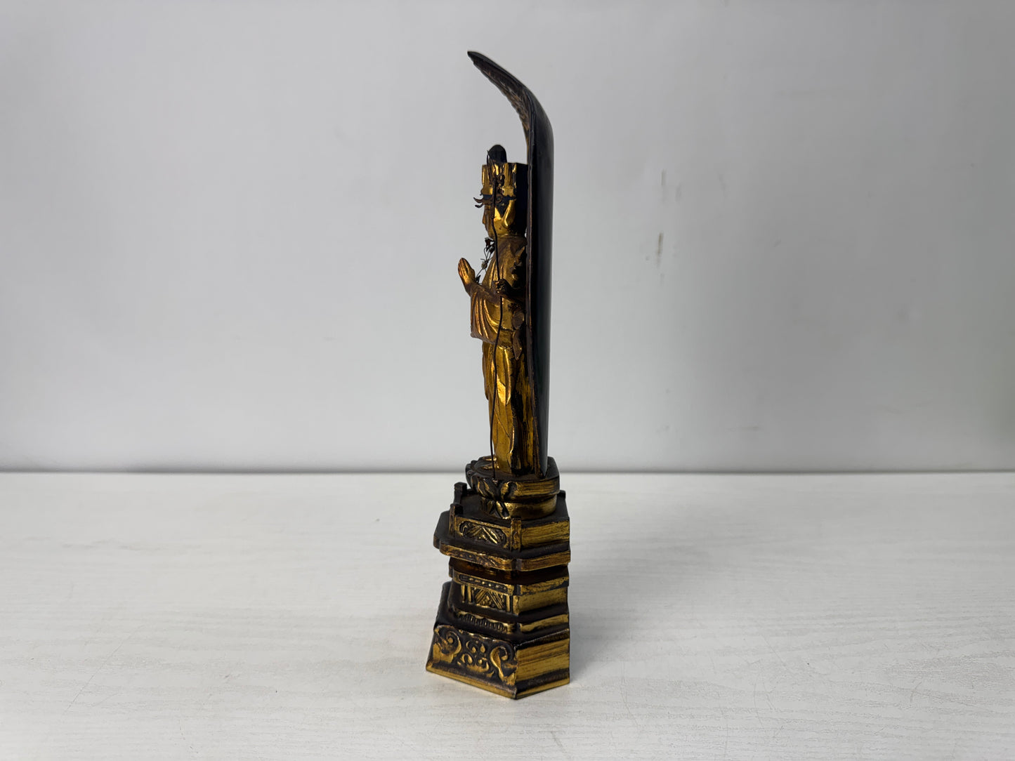 Y10496 STATUE wood carving figurine figure gold leaf Japan antique Buddhist art