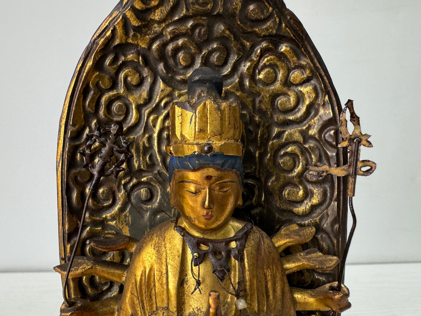 Y10496 STATUE wood carving figurine figure gold leaf Japan antique Buddhist art