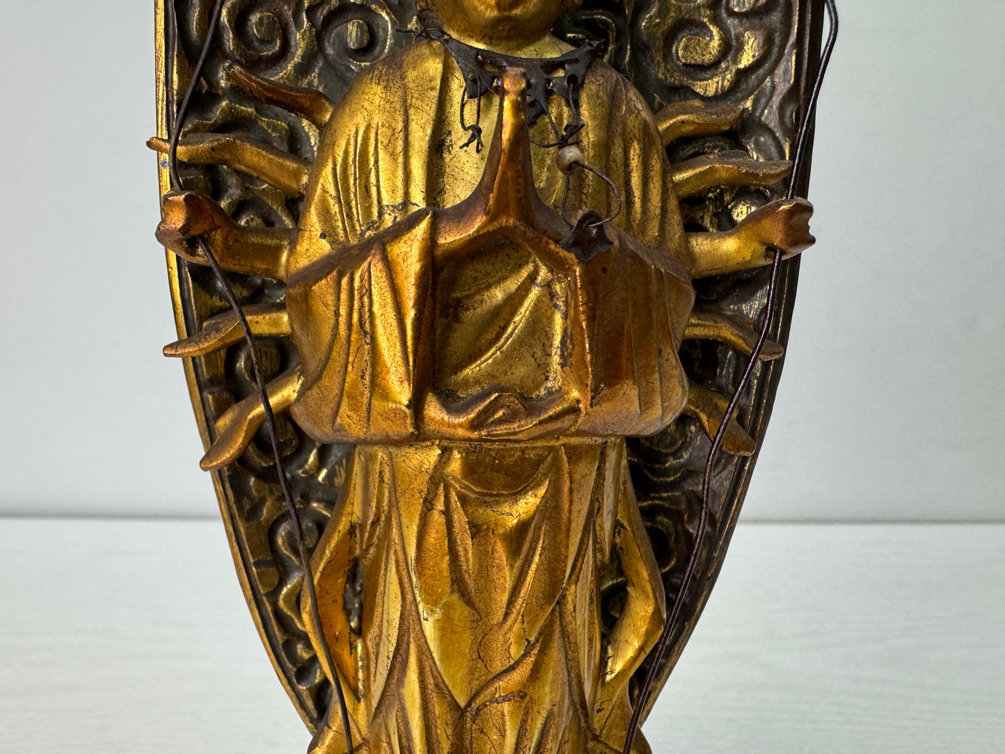 Y10496 STATUE wood carving figurine figure gold leaf Japan antique Buddhist art