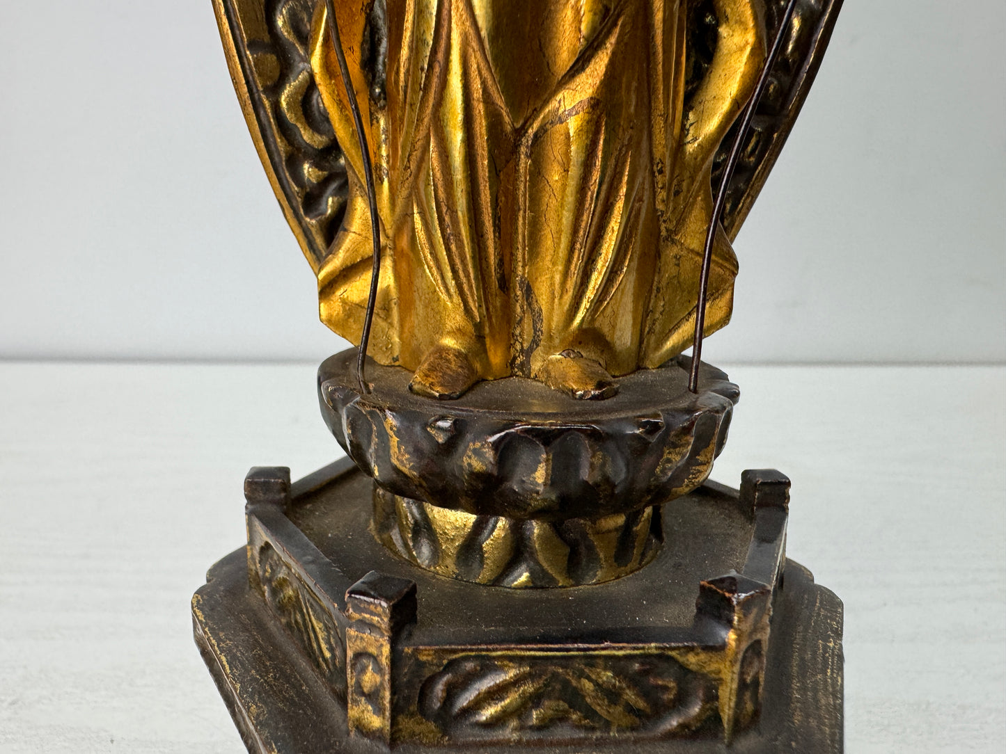 Y10496 STATUE wood carving figurine figure gold leaf Japan antique Buddhist art