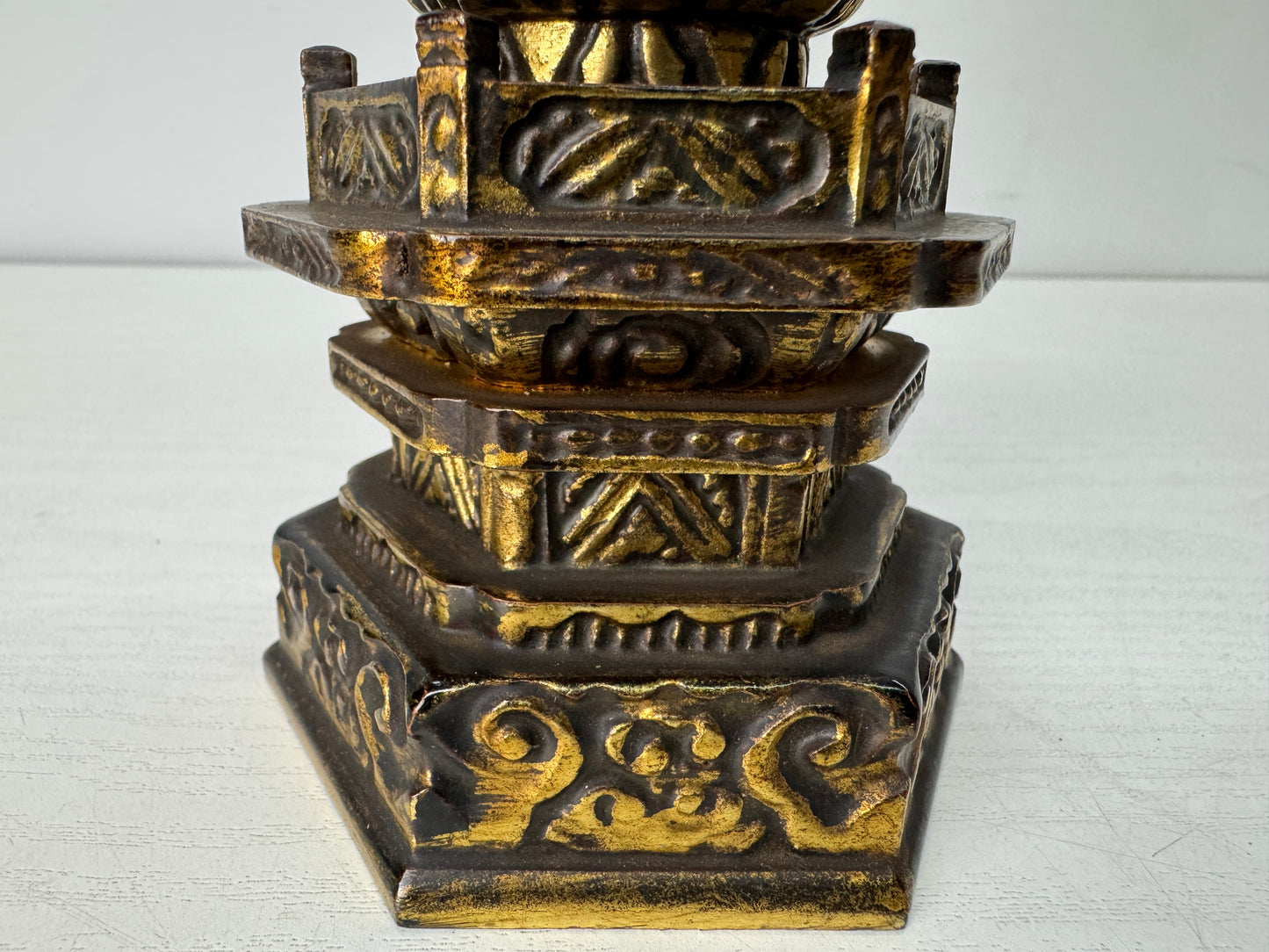 Y10496 STATUE wood carving figurine figure gold leaf Japan antique Buddhist art