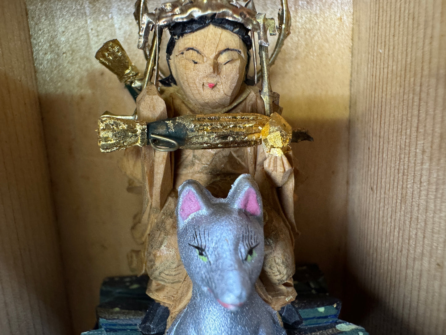 Y10497 STATUE wood carving Dakiniten figurine figure shrine Japan antique BUddha